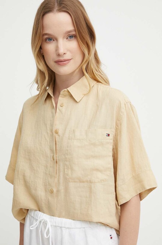 Ленена риза Tommy Hilfiger бежов WW0WW41392