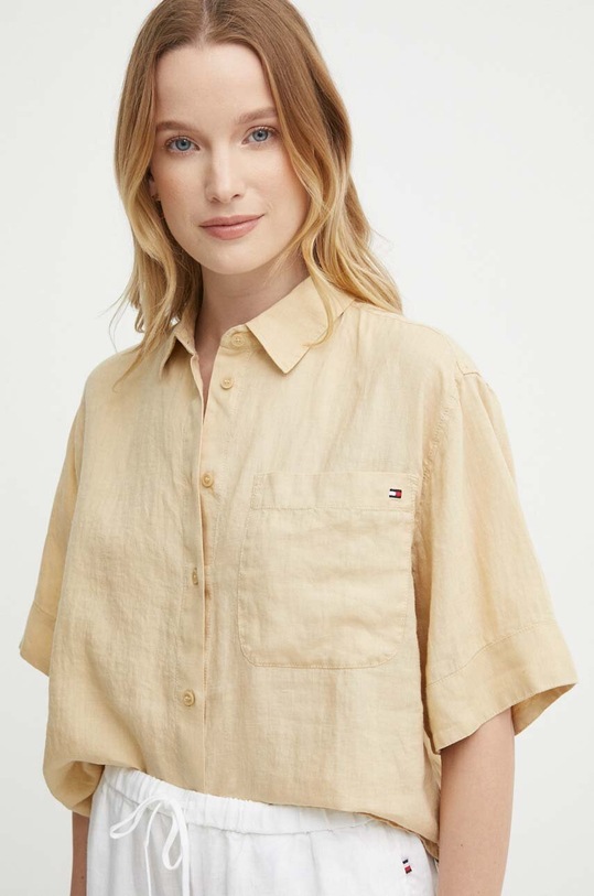 Tommy Hilfiger koszula lniana beżowy WW0WW41392