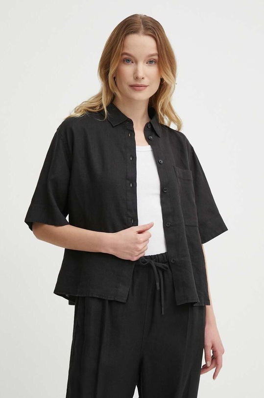 Ľanová košeľa Tommy Hilfiger relaxed čierna WW0WW41392