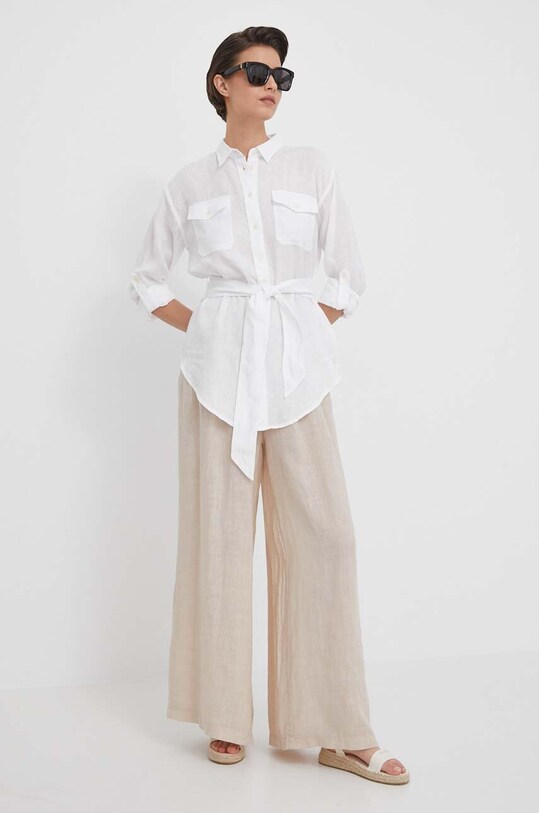 Lněná košile Lauren Ralph Lauren 200786629 bílá SS24