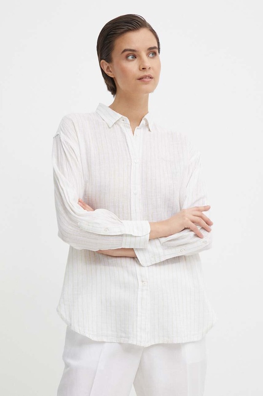 Pepe Jeans koszula z domieszką lnu POLLY klasyczny beżowy PL304804