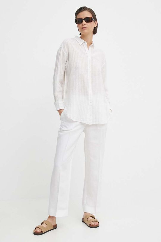 Pepe Jeans camasa din amestec de in POLLY PL304804 bej SS24