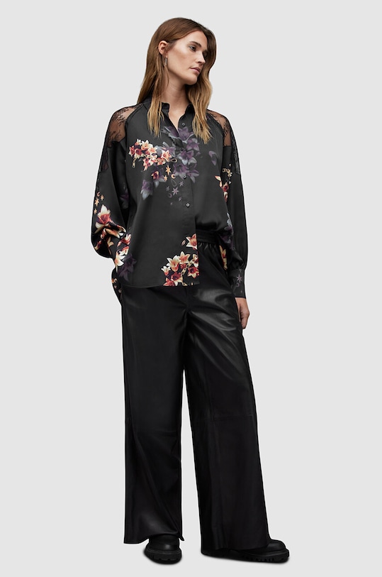 AllSaints camasa cu matase Oana WH042Z negru