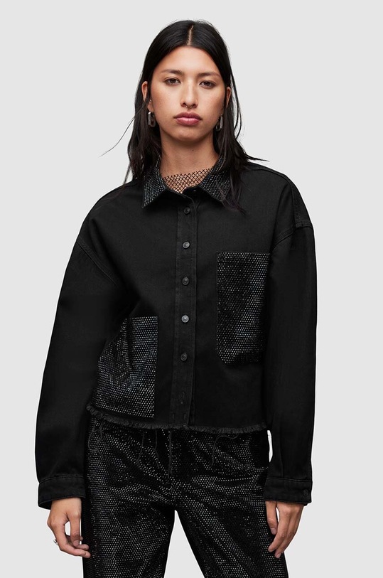 AllSaints camasa jeans Nicky negru WH045Z