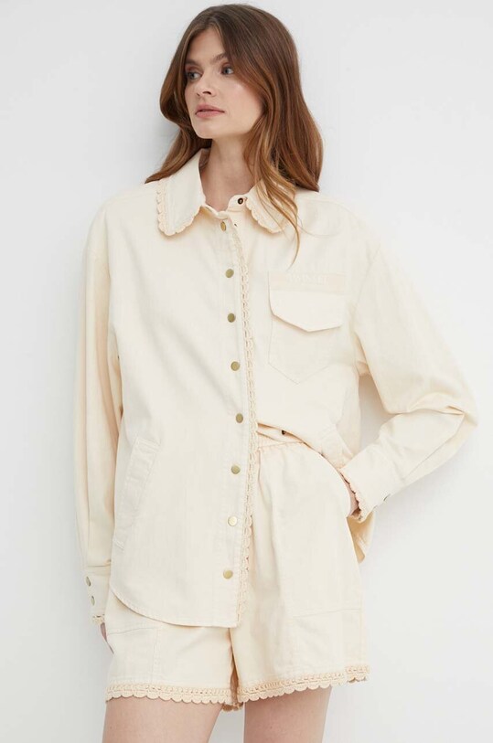 Риза с лен Twinset стандартна бежов 241TT2300