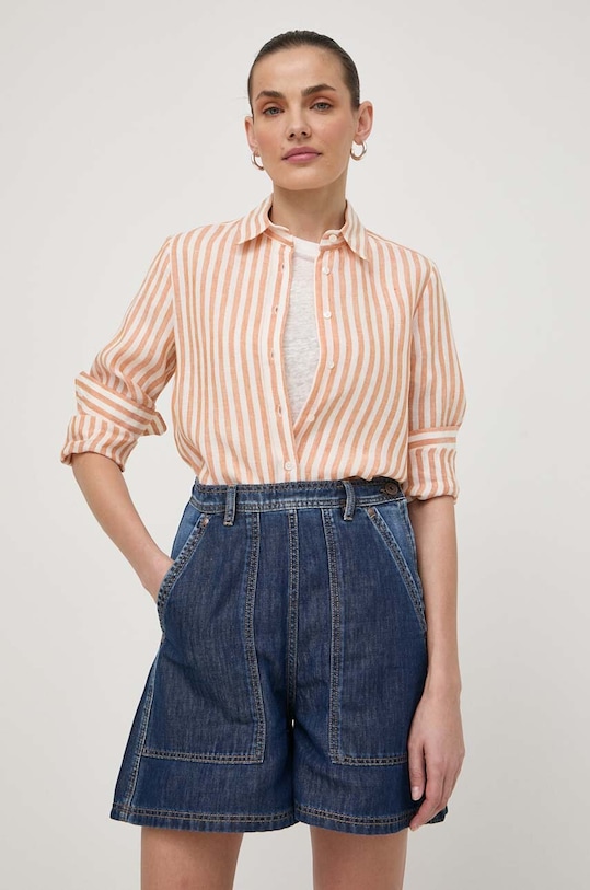 Weekend Max Mara koszula lniana regular pomarańczowy 2415111022600