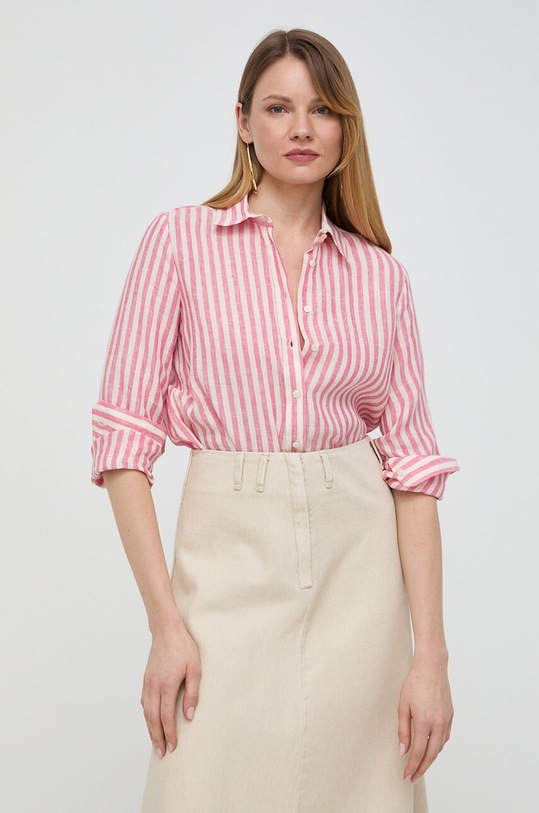 Weekend Max Mara koszula lniana regular różowy 2415111022600