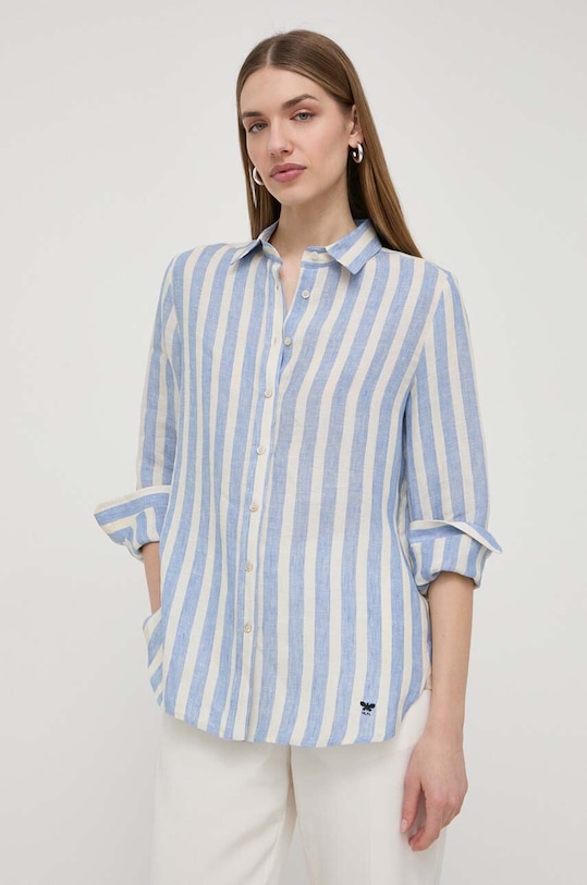 Weekend Max Mara koszula lniana regular niebieski 2415111022600