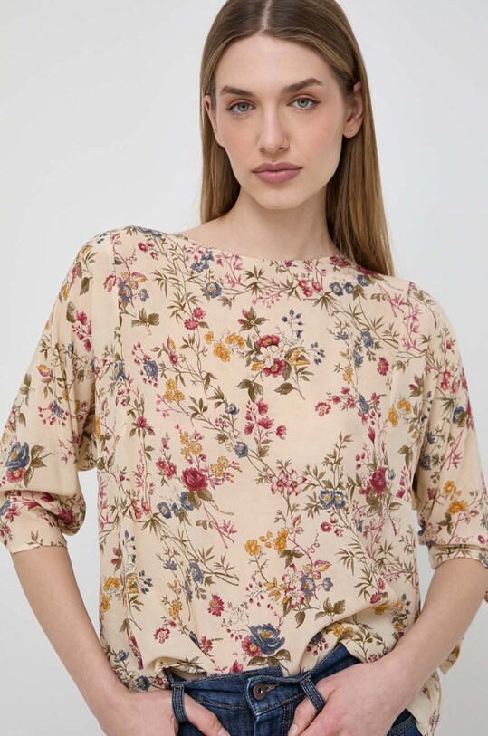 Weekend Max Mara bluzka jedwabna regular beżowy 2415111072600