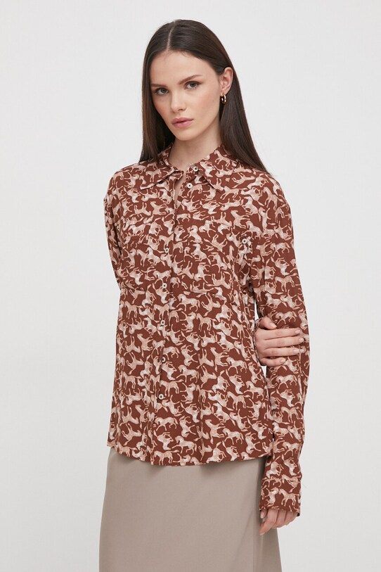 Рубашка United Colors of Benetton узор коричневый 53UEDQ074