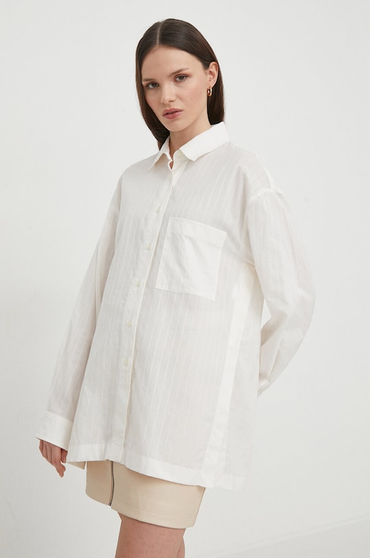 United Colors of Benetton koszula bawełniana bawełna beżowy 55HYDQ070