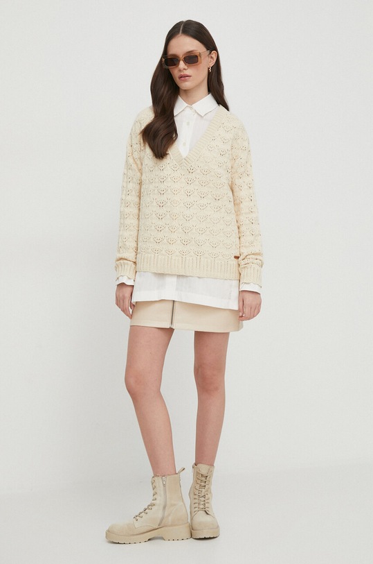 Odzież United Colors of Benetton koszula bawełniana 55HYDQ070 beżowy