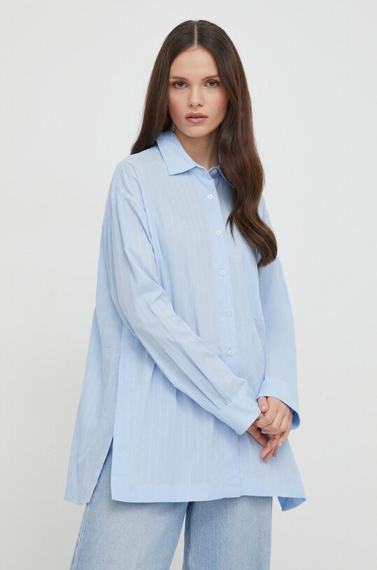 United Colors of Benetton camasa din bumbac lung albastru 55HYDQ070