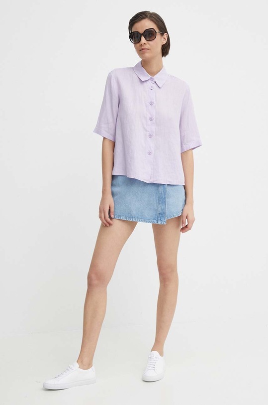 Сорочка з льону United Colors of Benetton 5BML5QB75 фіолетовий AA00