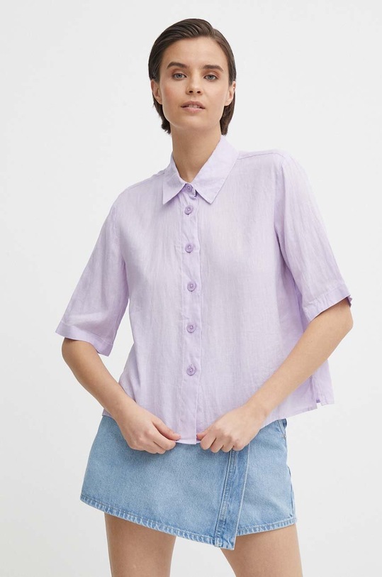 Сорочка з льону United Colors of Benetton фіолетовий 5BML5QB75