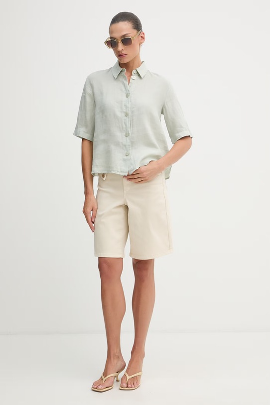 United Colors of Benetton košulja za žene od lana 5BML5QB75 zelena AA00