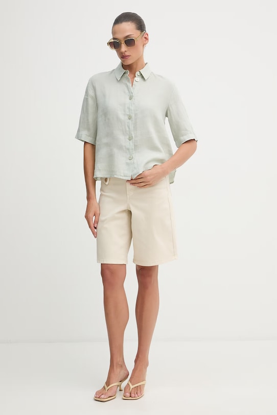 United Colors of Benetton košulja za žene od lana 5BML5QB75 zelena AA00