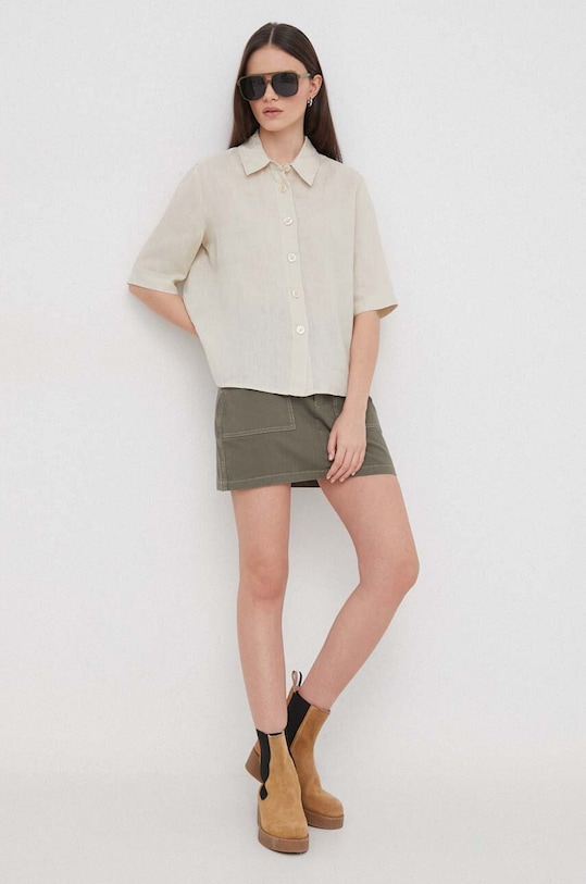United Colors of Benetton koszula lniana 5BML5QB75 beżowy AA00