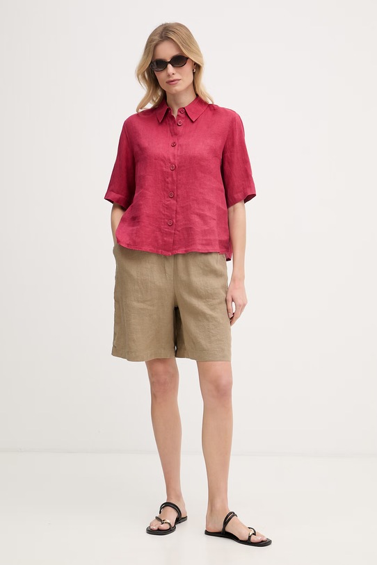 United Colors of Benetton cămașă de damă de in 5BML5QB75 rosu AA00