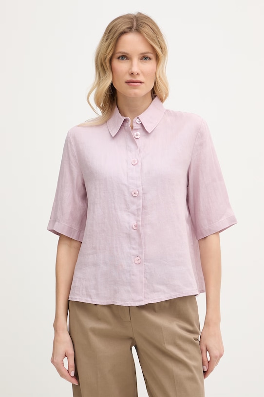 United Colors of Benetton πουκάμισο γυναικείο λινό ροζ 5BML5QB75
