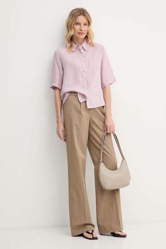 United Colors of Benetton πουκάμισο γυναικείο λινό 5BML5QB75 ροζ AA00