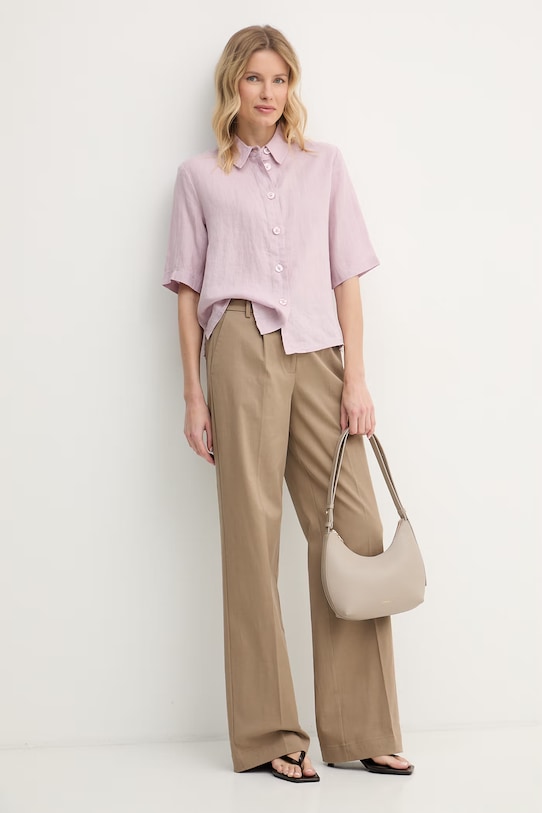United Colors of Benetton πουκάμισο γυναικείο λινό 5BML5QB75 ροζ AA00