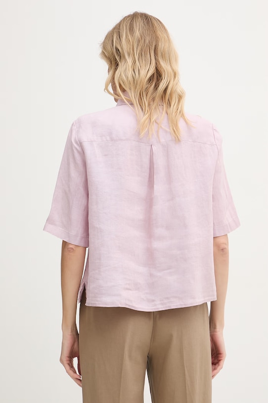 Ρούχα United Colors of Benetton πουκάμισο γυναικείο λινό 5BML5QB75 ροζ