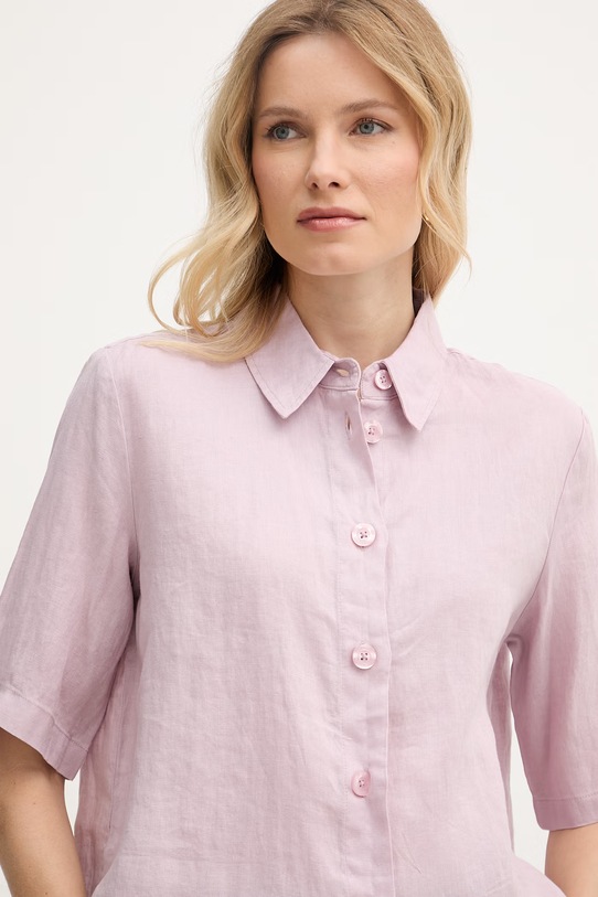 United Colors of Benetton πουκάμισο γυναικείο λινό ροζ 5BML5QB75