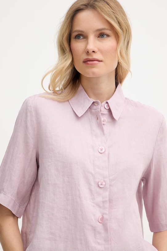 United Colors of Benetton πουκάμισο γυναικείο λινό ροζ 5BML5QB75