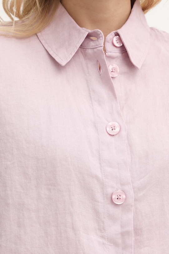 United Colors of Benetton πουκάμισο γυναικείο λινό 5BML5QB75 ροζ