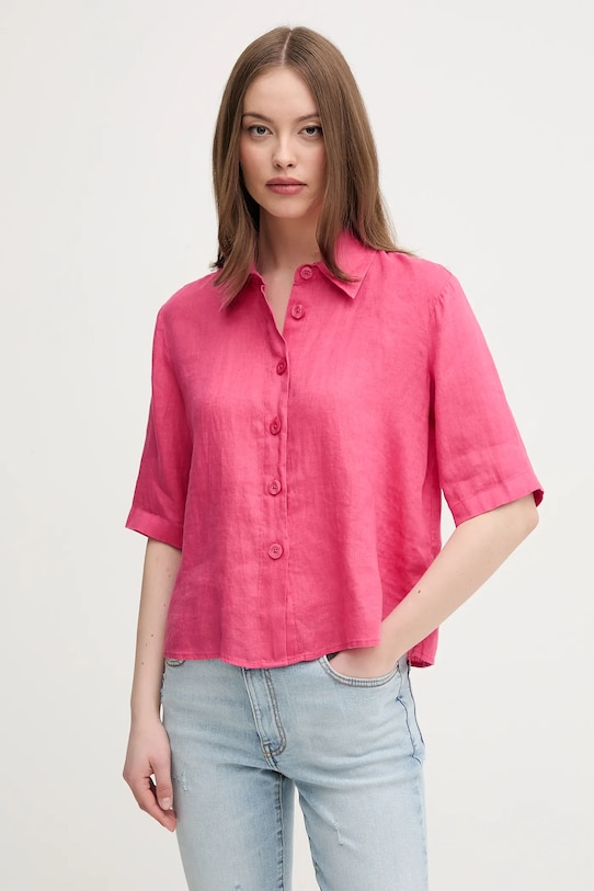 Lněná košile United Colors of Benetton růžová 5BML5QB75