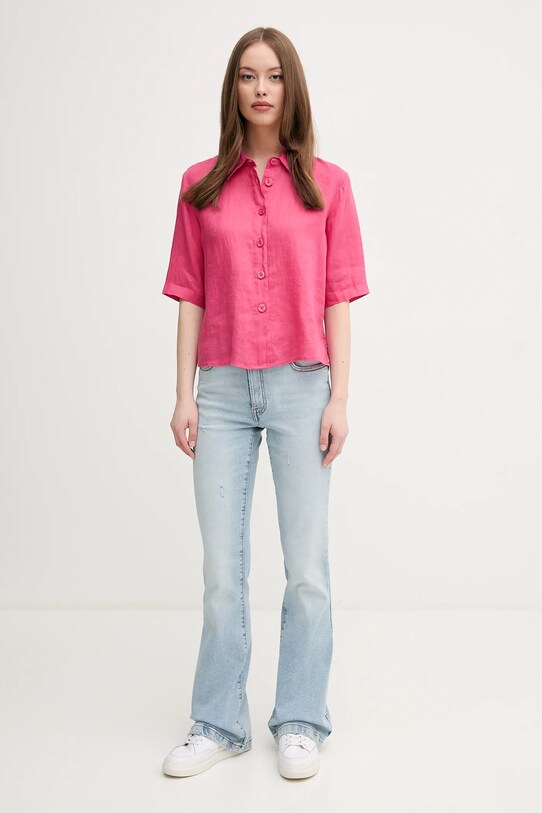 Lněná košile United Colors of Benetton 5BML5QB75 růžová AA00