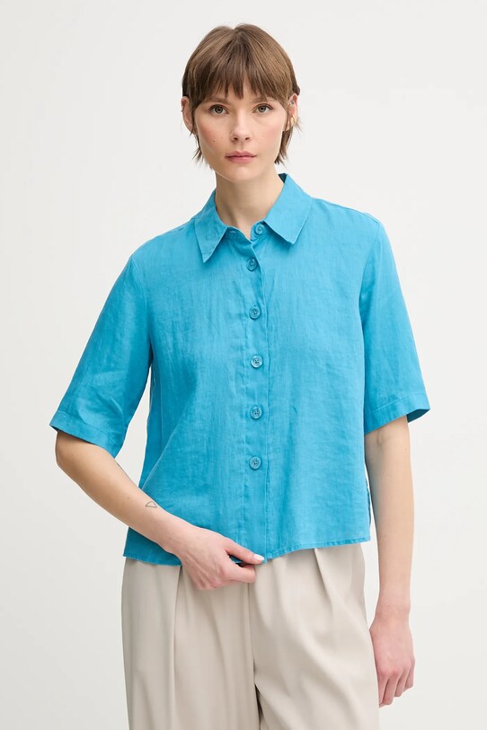 United Colors of Benetton koszula lniana niebieski 5BML5QB75