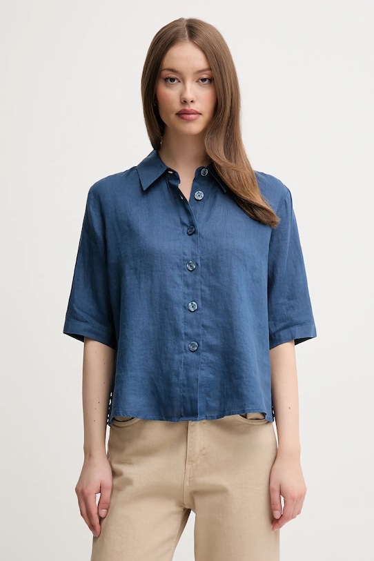 United Colors of Benetton koszula lniana granatowy 5BML5QB75