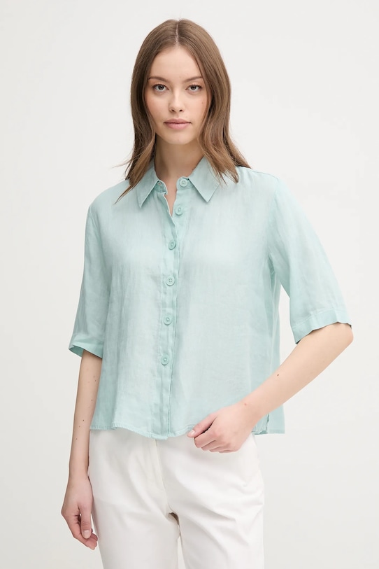 United Colors of Benetton koszula lniana turkusowy 5BML5QB75