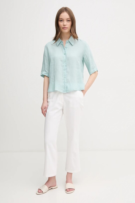 United Colors of Benetton koszula lniana 5BML5QB75 turkusowy AA00