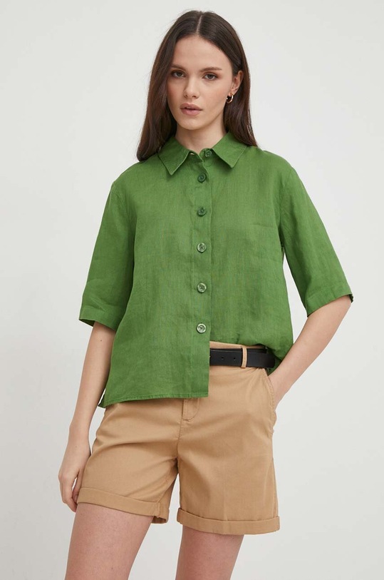 Сорочка з льону United Colors of Benetton casual зелений 5BML5QB75