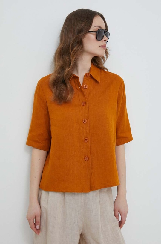 United Colors of Benetton koszula lniana regular brązowy 5BML5QB75