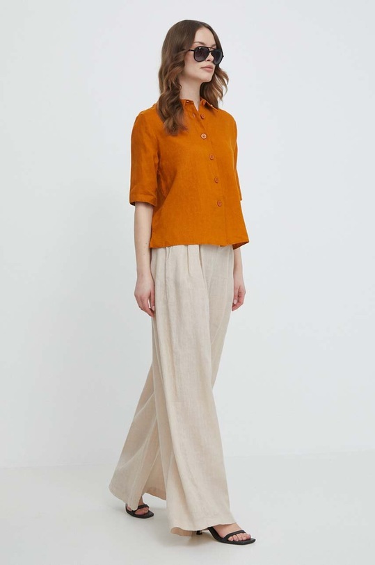 United Colors of Benetton koszula lniana 5BML5QB75 brązowy AA00