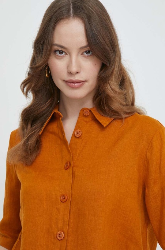 United Colors of Benetton koszula lniana brązowy 5BML5QB75