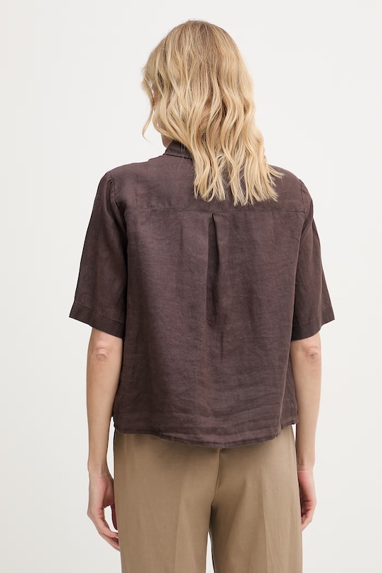 Ρούχα United Colors of Benetton πουκάμισο γυναικείο λινό 5BML5QB75 καφέ