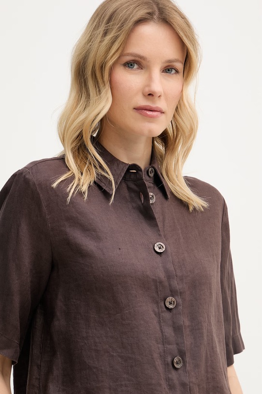 United Colors of Benetton πουκάμισο γυναικείο λινό καφέ 5BML5QB75