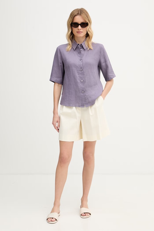 United Colors of Benetton πουκάμισο γυναικείο λινό 5BML5QB75 μωβ AA00
