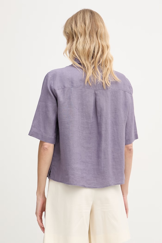 Ρούχα United Colors of Benetton πουκάμισο γυναικείο λινό 5BML5QB75 μωβ