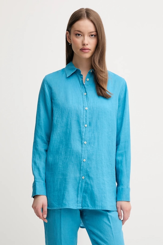 Lněná košile United Colors of Benetton modrá 5BMLDQ02U