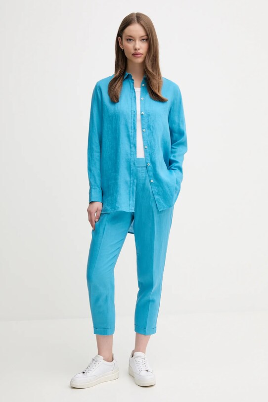 Lněná košile United Colors of Benetton 5BMLDQ02U modrá AA00