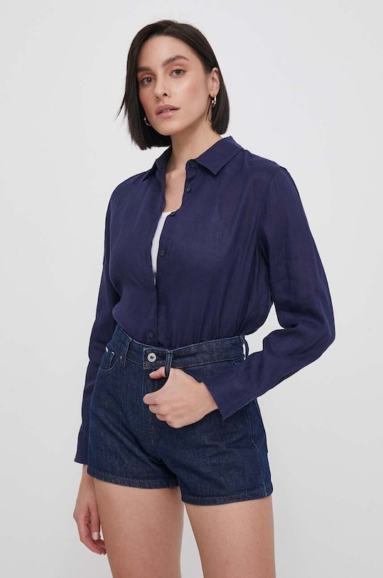 Ľanová košeľa United Colors of Benetton tmavomodrá 5BMLDQ02U