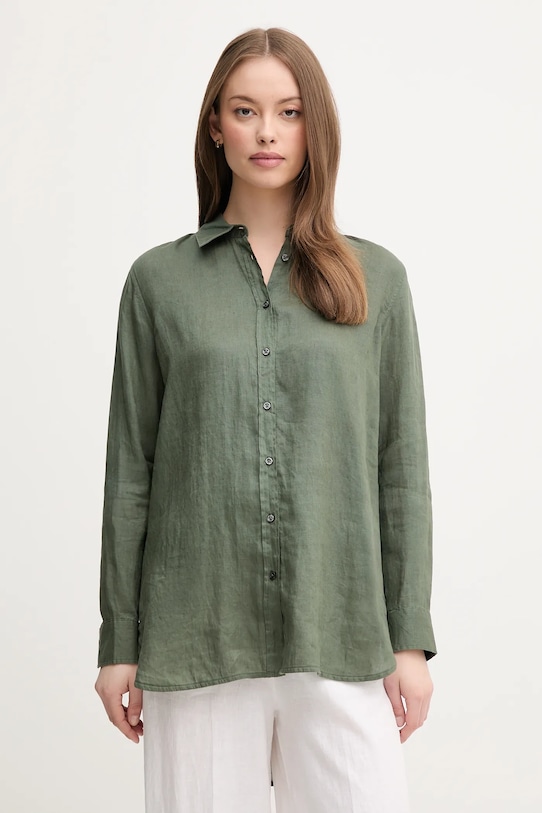 Lněná košile United Colors of Benetton zelená 5BMLDQ02U