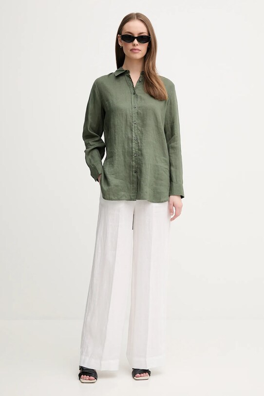 United Colors of Benetton koszula lniana 5BMLDQ02U zielony AA00