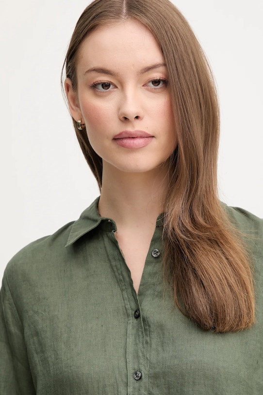 Lněná košile United Colors of Benetton zelená 5BMLDQ02U